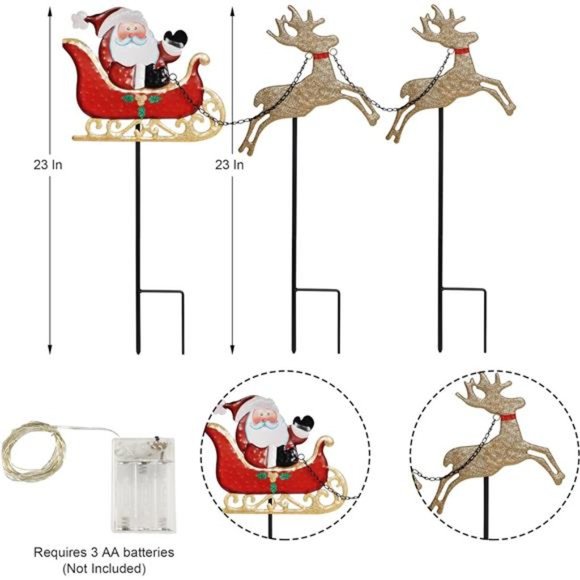 Christmas Garden Stake , Metal Lighted Christmas Stakes,...